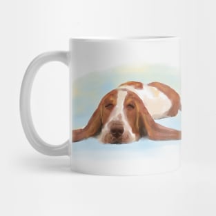 Cute Brown and White Basset Hound Sleeping on the Floor Mug